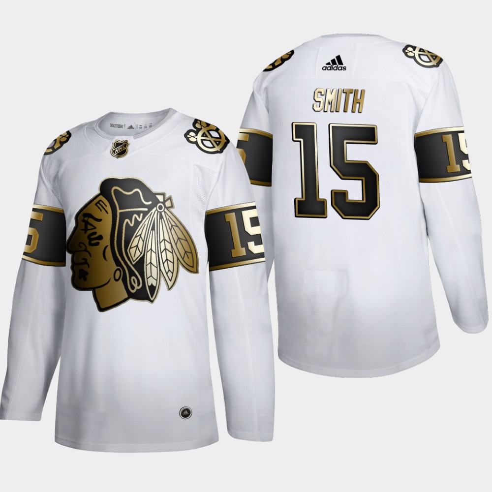 Cheap Chicago Blackhawks 15 Jonathan Toews Men Adidas White Golden Edition Limited Stitched NHL Jersey